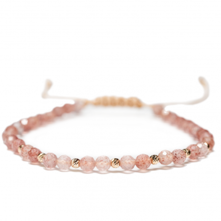 Bratara cu 10 bile de Aur 14k si pietre semipretioase Cuart Cherry sfere fatetate AU0038