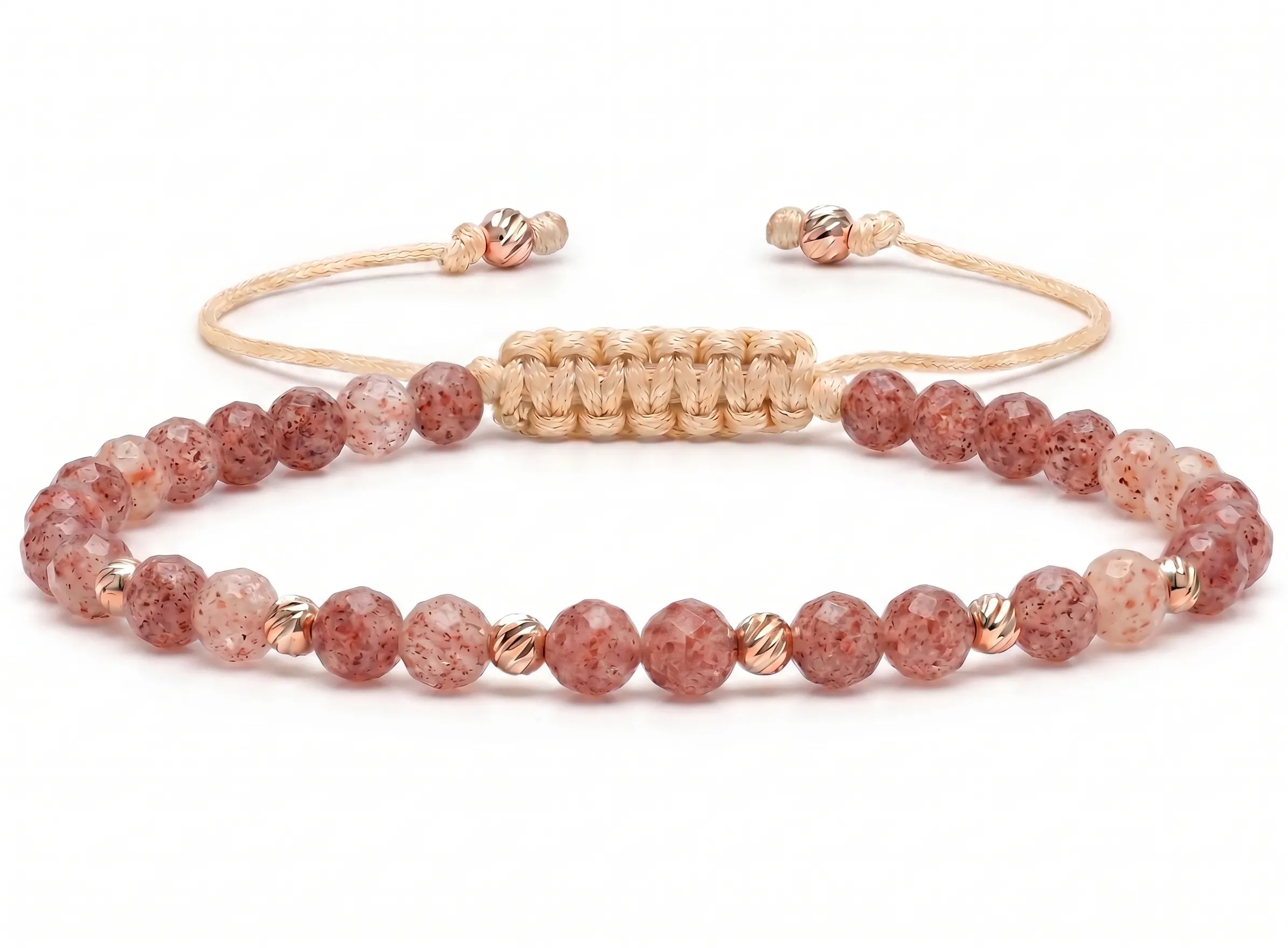 Bratara cu 10 bile de Aur 14k si pietre semipretioase Cuart Cherry sfere fatetate AU0038