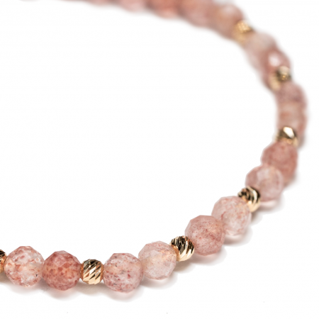 Bratara cu 10 bile de Aur 14k si pietre semipretioase Cuart Cherry sfere fatetate AU0038 [2]