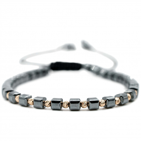 Bratari cu bile de Aur - Bratara cu bile de Aur 14k si pietre semipretioase Hematit cuburi AU0101