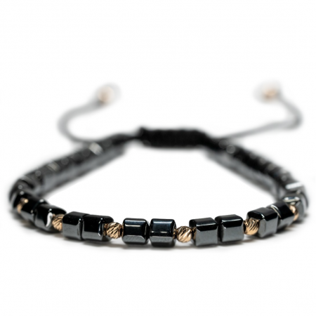 Bratari cu bile de Aur - Bratara cu 10 bile de Aur 14k si pietre semipretioase Hematit natural cuburi AU0089