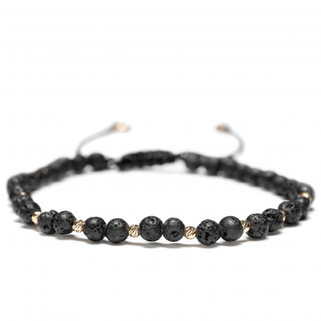 Bratari cu bile de Aur - Bratara cu 10 bile de Aur 14k si pietre semipretioase Lava AU0091