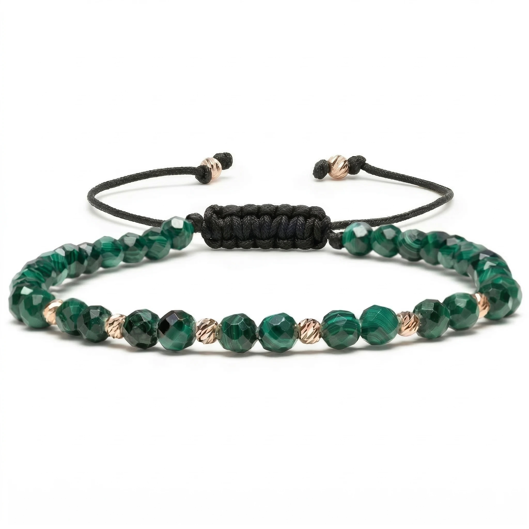 Bijuterii Femei - Bratara cu 10 bile de Aur 14k si pietre semipretioase Malachit sfere fatetate AU0037