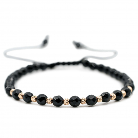 Bratari cu bile de Aur Femei - Bratara cu bile de Aur 14k si pietre semipretioase Onix sfere fatetate AU0102