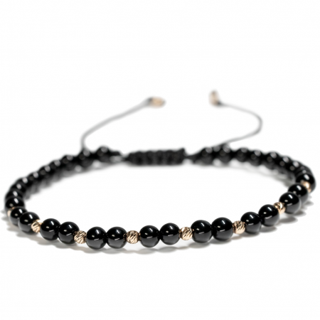 Bratara cu 10 bile de Aur 14k si pietre semipretioase Onix negru AU0041
