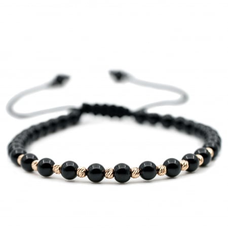 Bratari cu bile de Aur Femei - Bratara cu bile de Aur 14k si pietre semipretioase Onix negru AU0099
