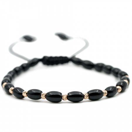 Bratari cu bile de Aur - Bratara cu bile de Aur 14k si pietre semipretioase Onix tuburi AU0119