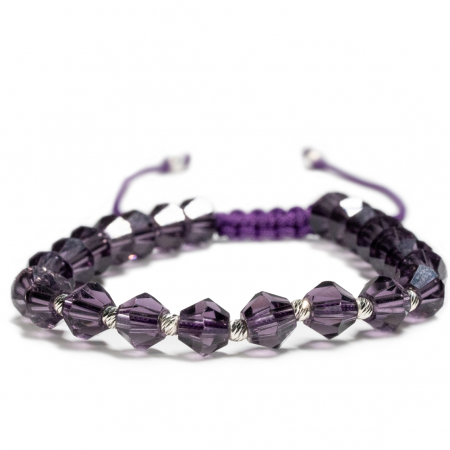 Bratara Argint 925 cu 12 bile si cristale sticla mov Handmade-AG0002