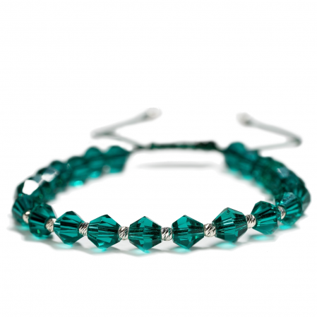 Bratari cu bile de Argint - Bratara Argint 925 cu 12 bile si cristale sticla verzi Handmade-AG0003