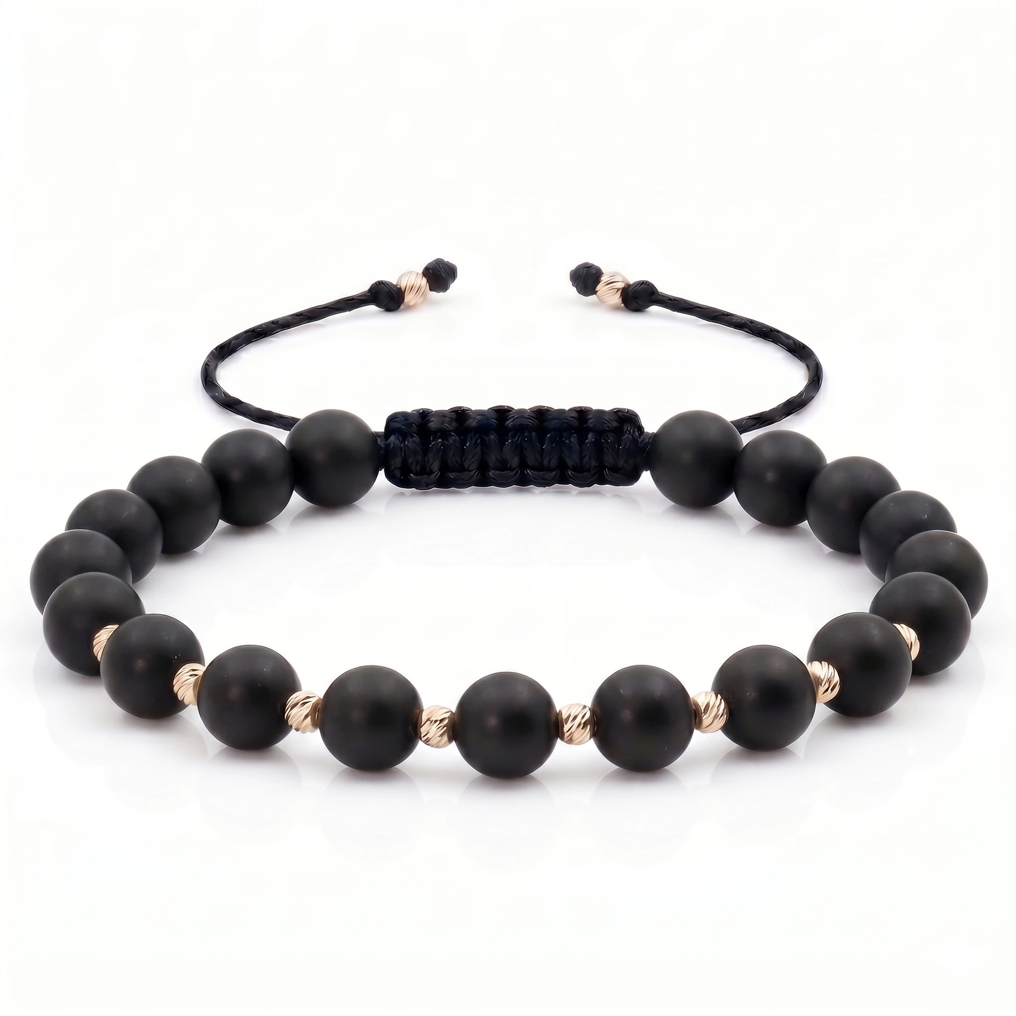 Bijuterii handmade - Bratara cu 12 bile de Aur 14k si Onix mat 6 mm