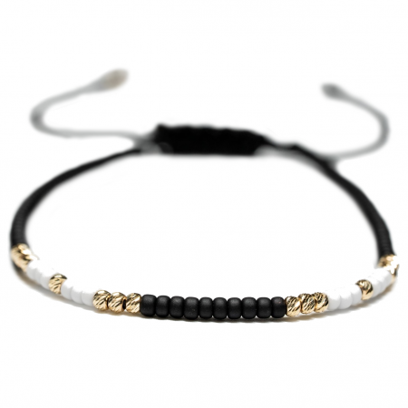 Bratari cu bile de Aur - Bratara cu 16 bile de Aur 14k si margele Miyuki negru-alb AU0046