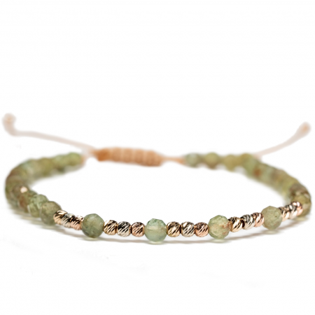Bratari cu bile de Aur - Bratara cu bile de Aur 14k in 3 culori si pietre semipretioase Peridot sfere fatetate AU0043