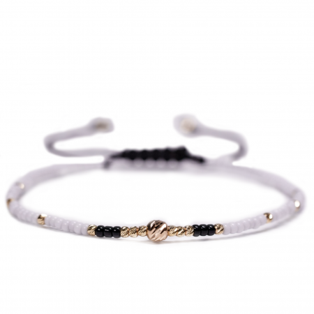 Bratari cu bile de Aur Femei - Bratara cu 17 bile de Aur 14k si margele Miyuki alb-negru AU0044