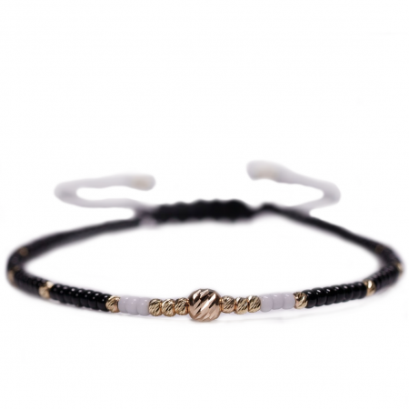 Bratari cu bile de Aur Femei - Bratara cu 17 bile de Aur 14k si margele Miyuki negru-alb AU0045
