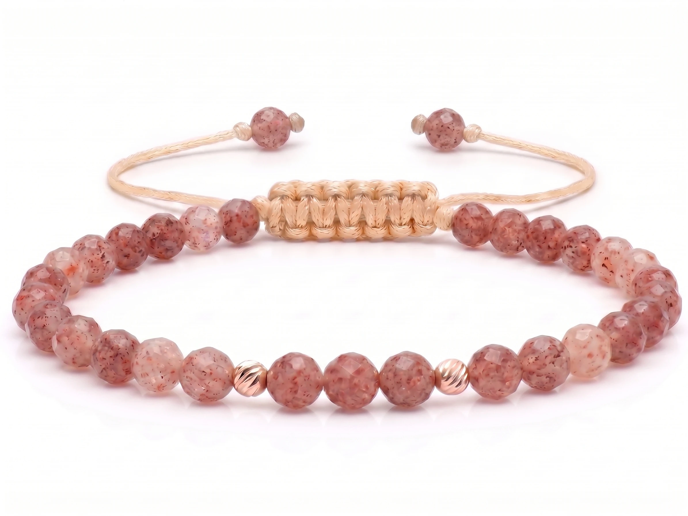 Bijuterii handmade - Bratara cu 2 bile de Aur 14k si Cuart Cherry