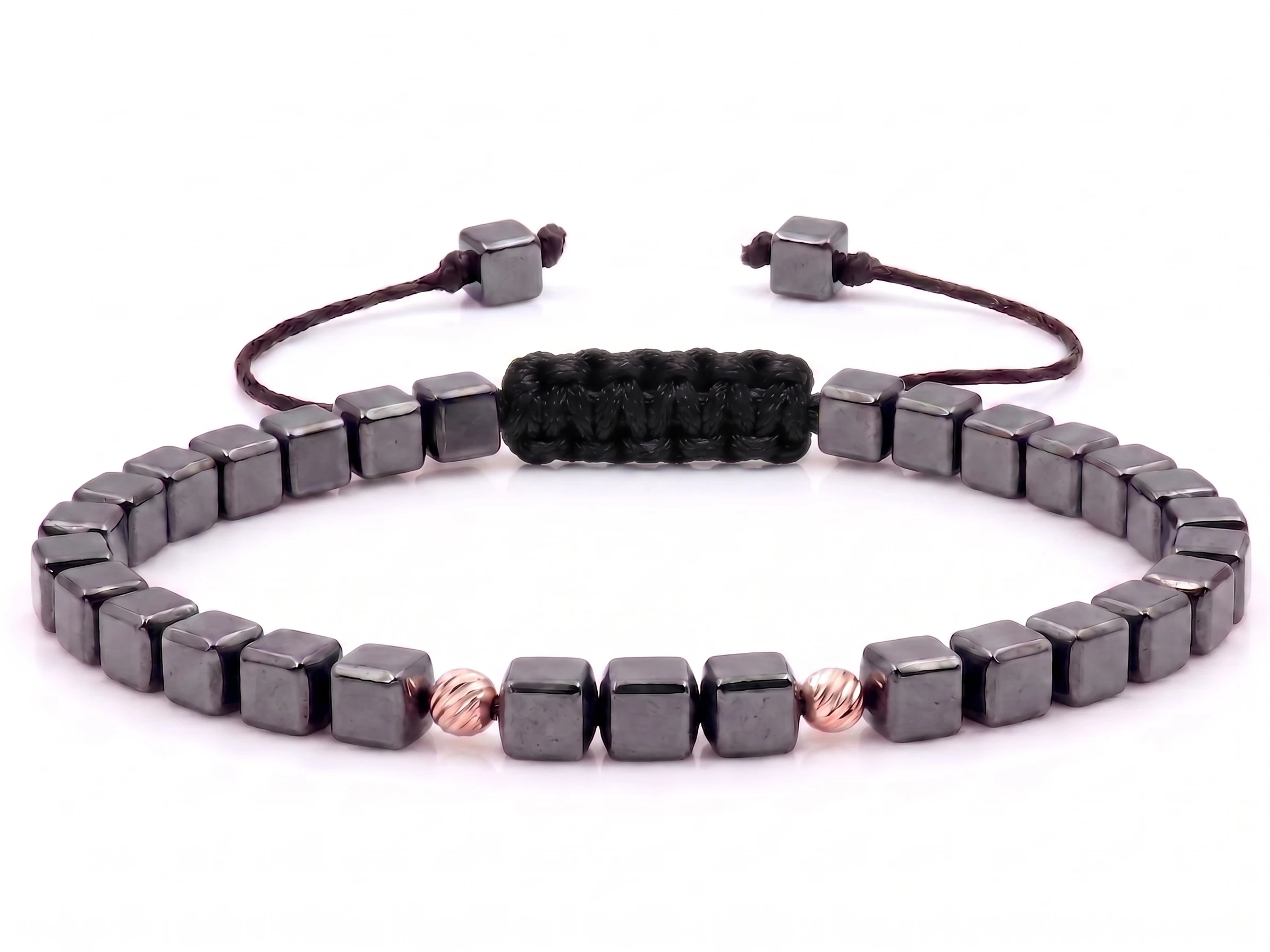 Bijuterii handmade - Bratara cu 2 bile de Aur 14k si Hematit cuburi