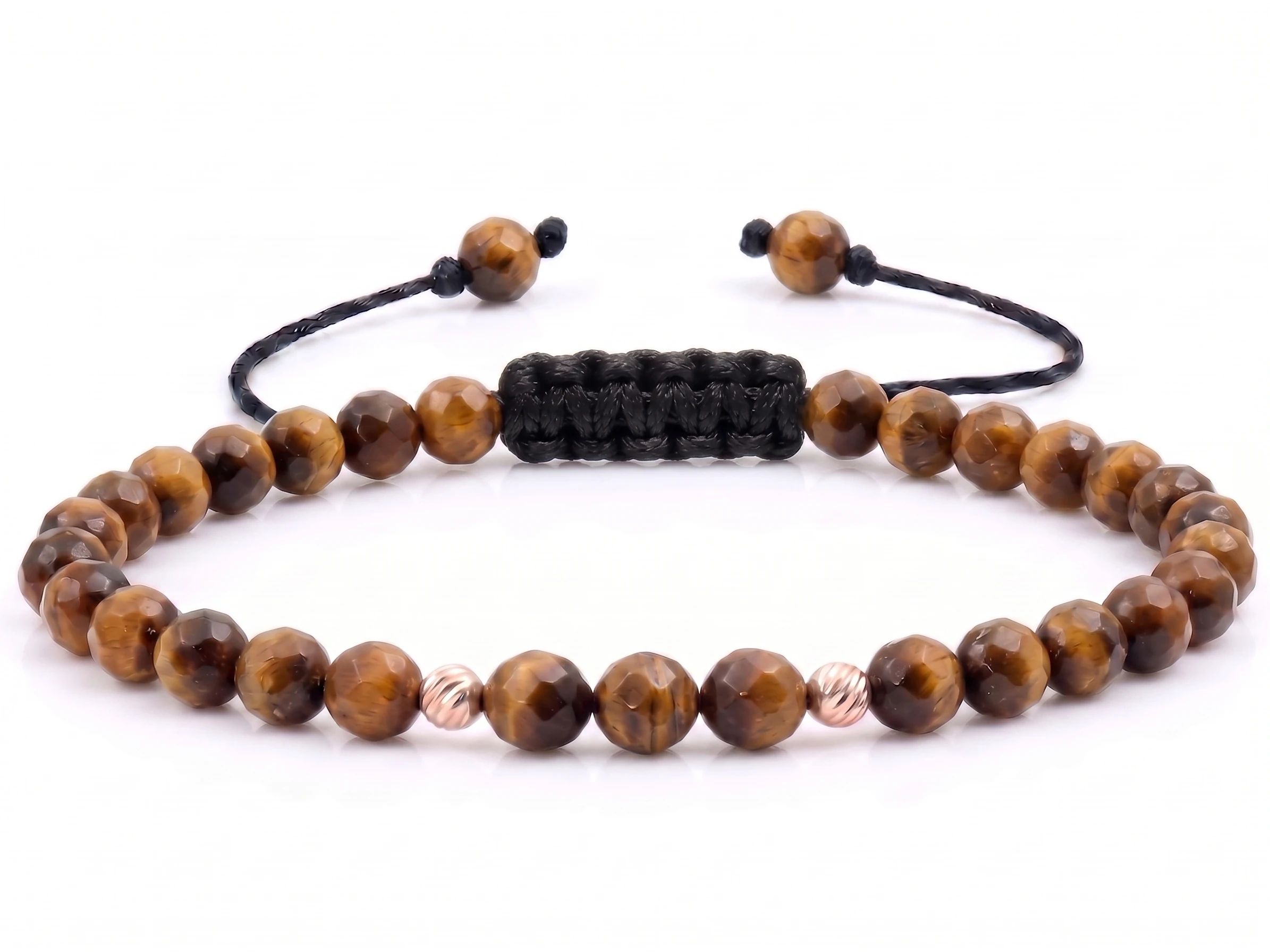 Bijuterii handmade - Bratara cu 2 bile de Aur 14k si Ochi de tigru fatetat
