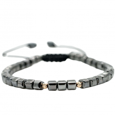 Bratari cu bile de Aur - Bratara cu bile de Aur 14k si pietre semipretioase Hematit cuburi AU0111