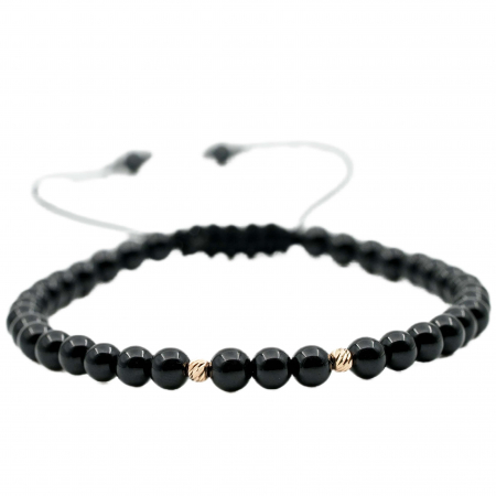 Bratari cu bile de Aur - Bratara cu bile de Aur 14k si pietre semipretioase Onix negru AU0109