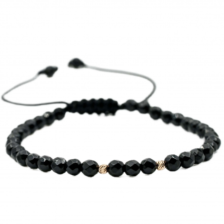 Bratari cu bile de Aur - Bratara cu bile de Aur 14k si pietre semipretioase Onix negru sfere fatetate AU0112