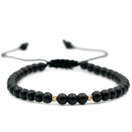 Bratari cu bile de Aur - Bratara cu bile de Aur 14k si pietre semipretioase Onix negru mat AU0108