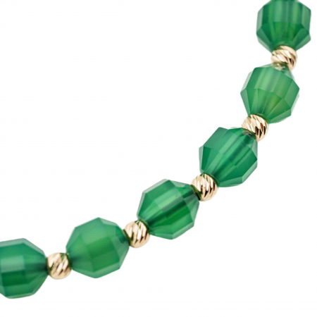 Bratara cu bile de Aur 14k si pietre semipretioase Agat verde butoiase fatetate AU0124 [2]
