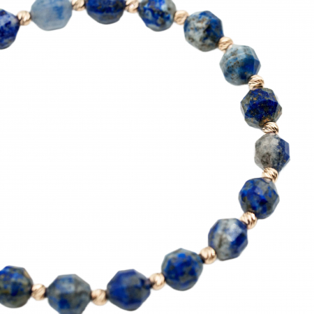 Bratara cu bile de Aur 14k si pietre semipretioase Lapis Lazuli butoiase fatetate AU0123 [2]