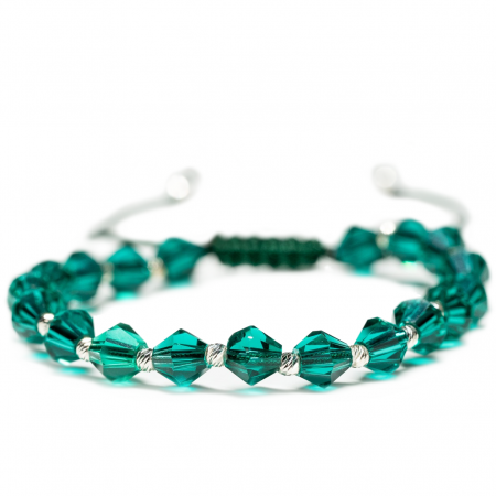 Bijuterii Handmade - Bratara Argint 925 cu 20 de bile si cristale sticla verzi Handmade-AG0006