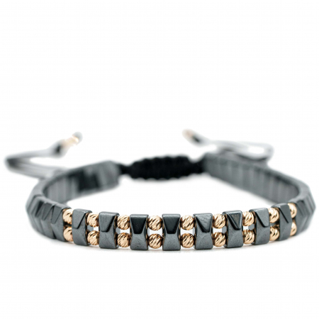 Bratari cu bile de Aur - Bratara cu bile de Aur 14k si pietre semipretioase Hematit negru AU0115