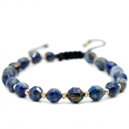 Bratari cu bile de Aur - Bratara cu bile de Aur 14k si pietre semipretioase Lapis Lazuli butoiase fatetate AU0123