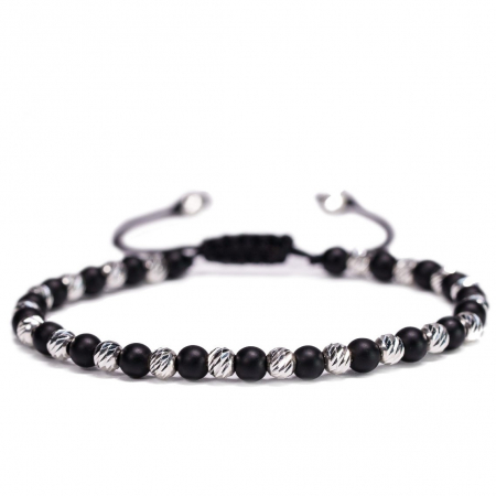 Bijuterii Handmade - Bratara Argint 925 cu 22 de bile si pietre semipretioase Onix negru mat Handmade-AG0015