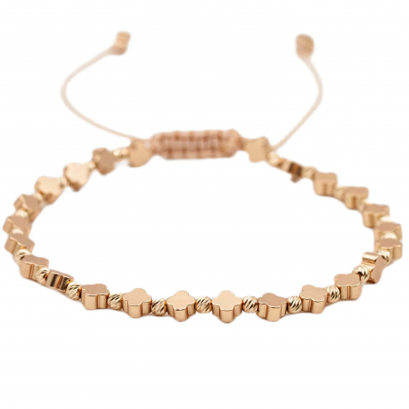 Bratari cu bile de Aur - Bratara cu bile de Aur 14k si pietre semipretioase Hematit trifoi AU0121