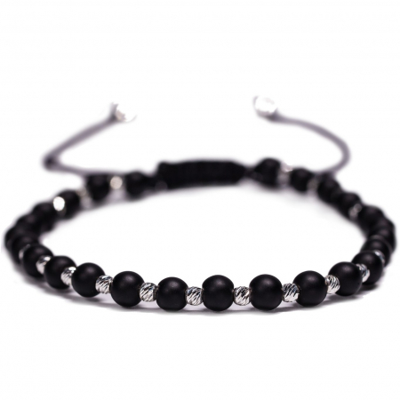 Bijuterii Handmade - Bratara Argint 925 cu 26 de bile si pietre semipretioase Onix negru mat Handmade-AG0012
