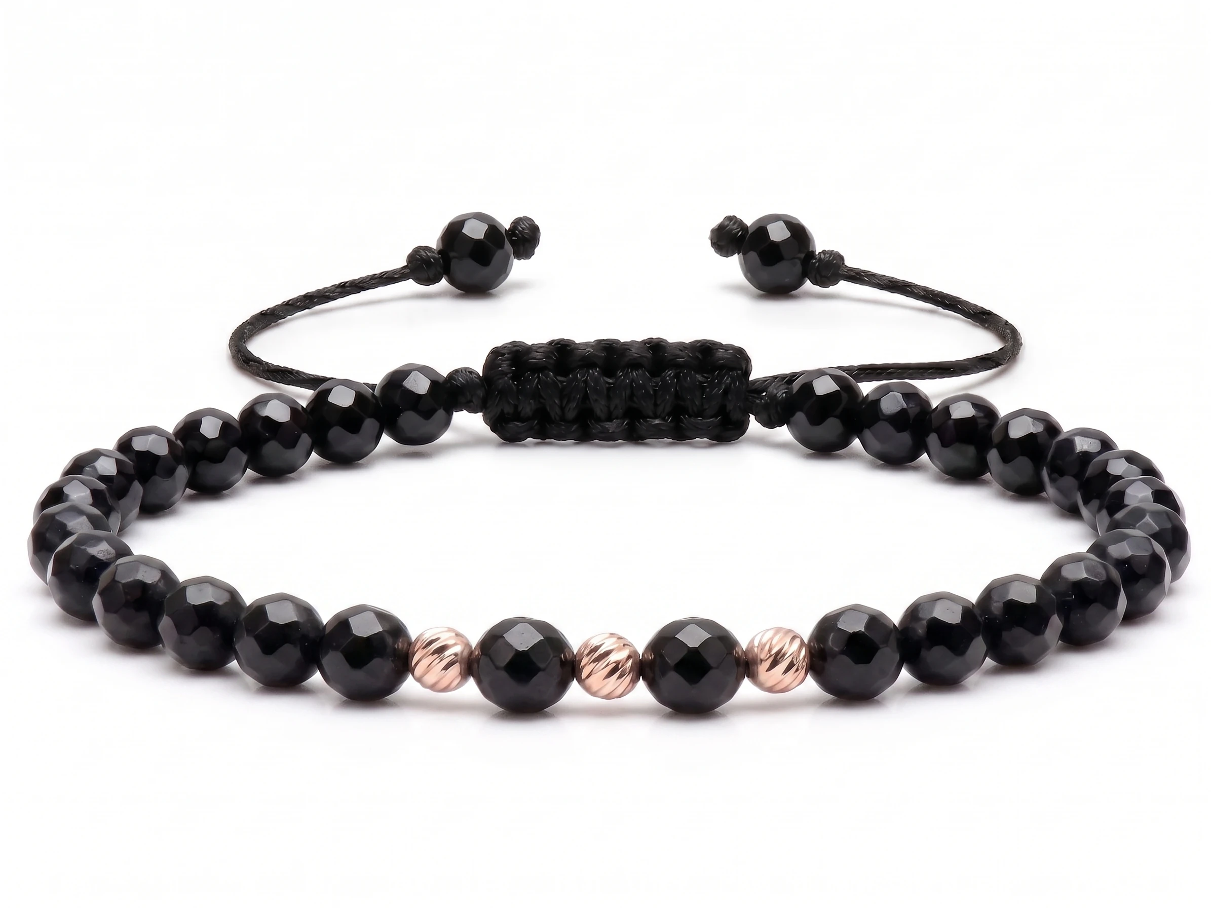 Bijuterii handmade - Bratara cu 3 bile de Aur 14k si Onix fatetat