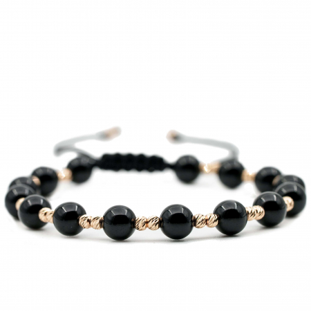 Bratari cu bile de Aur - Bratara cu bile de Aur 14k si pietre semipretioase Onix negru 6mm AU0118