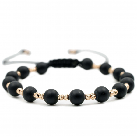 Bratari cu bile de Aur - Bratara cu bile de Aur 14k si pietre semipretioase Onix negru mat 6mm AU0117