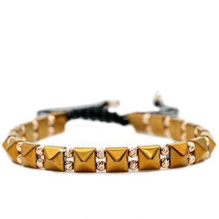 Bratari cu bile de Aur - Bratara cu bile de Aur 14k si pietre semipretioase Hematit auriu AU0116