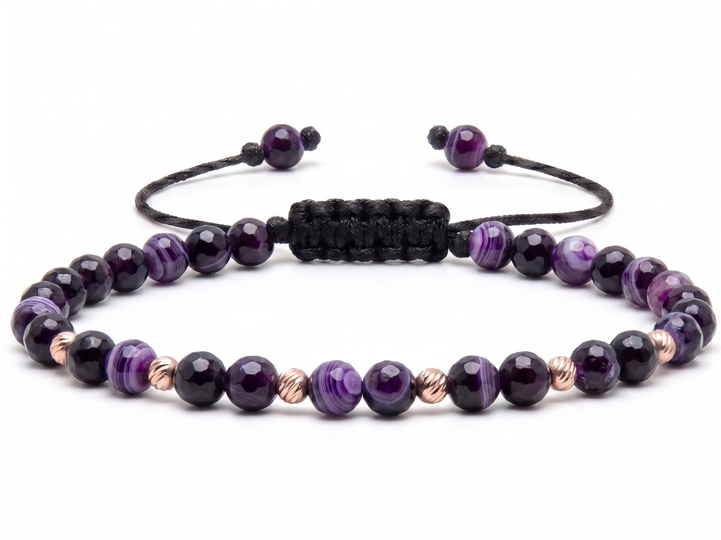 Bijuterii handmade - Bratara cu 6 bile de Aur 14k si Agat dantela mov