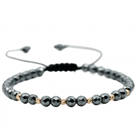 Bratari cu bile de Aur - Bratara cu bile de Aur 14k si pietre semipretioase Hematit natural sfere fatetate AU0105
