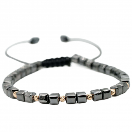 Bratari cu bile de Aur - Bratara cu bile de Aur 14k si pietre semipretioase Hematit natural cuburi AU0106