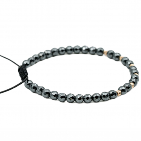 Bratara cu bile de Aur 14k si pietre semipretioase Hematit natural sfere fatetate AU0105 [1]