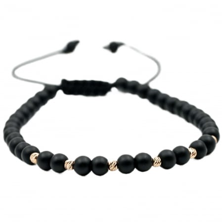 Bratari cu bile de Aur - Bratara cu bile de Aur 14k si pietre semipretioase Onix negru mat AU0103