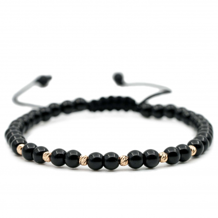 Bratari cu bile de Aur - Bratara cu bile de Aur 14k si pietre semipretioase Onix negru AU0104
