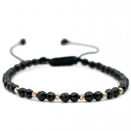 Bratari cu bile de Aur - Bratara cu bile de Aur 14k si pietre semipretioase Onix sfere fatetate AU0107