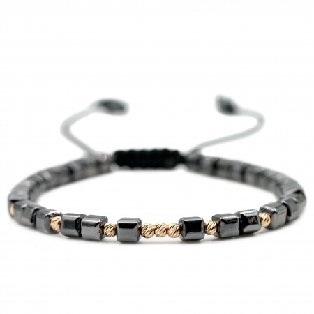 Bratara cu 9 bile de Aur 14k si pietre semipretioase Hematit natural cuburi AU0096