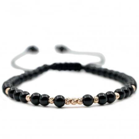 Bratari cu bile de Aur Femei - Bratara cu 9 bile de Aur 14k si pietre semipretioase Onix AU0094