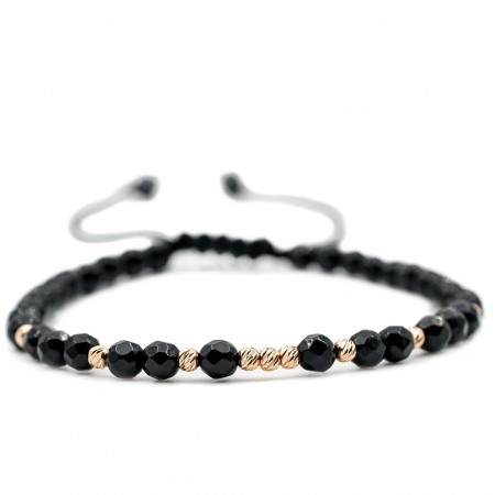 Bratara cu 9 bile de Aur 14k si pietre semipretioase Onix sfere fatetate AU0997