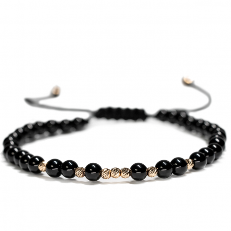 Bratara cu 9 bile de Aur 14k si pietre semipretioase Onix negru AU0031