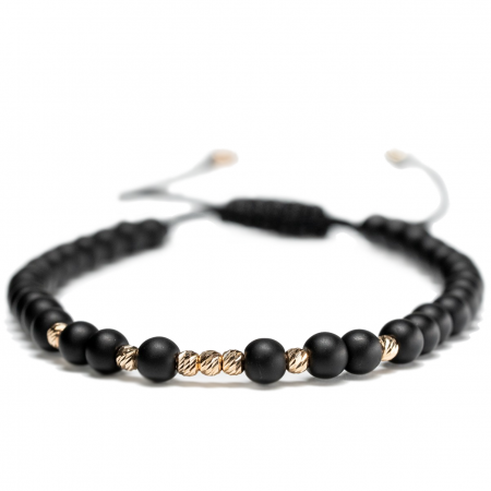 Bratara cu 9 bile de Aur 14k si pietre semipretioase Onix negru mat AU0032