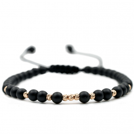 Bratara cu bile de Aur 14k si pietre semipretioase Onix negru mat AU0093